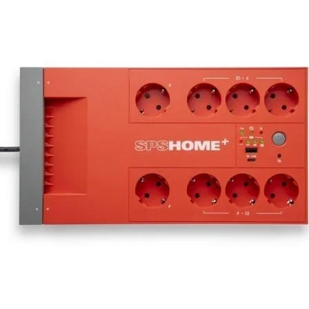 SALICRU SAI/UPS SPS HOME+ 850VA, SAI para PC y Hogar, 8 Tomas con Protección, Puertos USB-A y USB-C, Batería Reemplazable, Color Rojo - 693DA000002